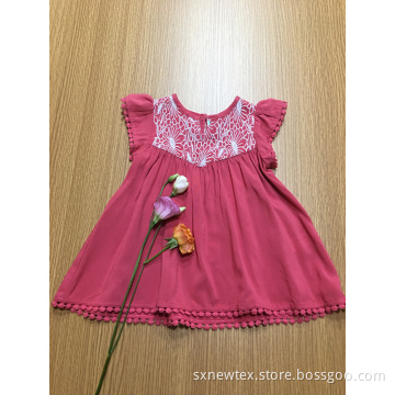 casual solid color crochet lace girls viscose dress